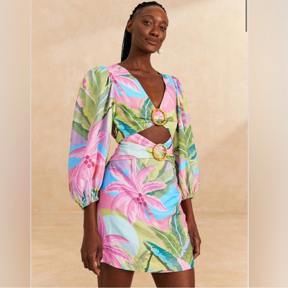 FARM Rio Tropical Cutout Mini Dress - Pink, Green, Blue